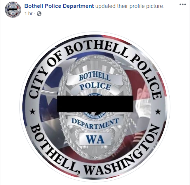 caption: The Bothell Police Department posted this badge on Twitter shortly after one of its officers was shot and killed, July 13, 2020.
